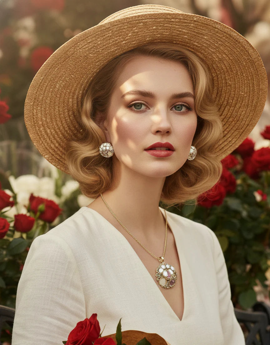 Floral Crystal Pendant Set | Gold-Tone Finish