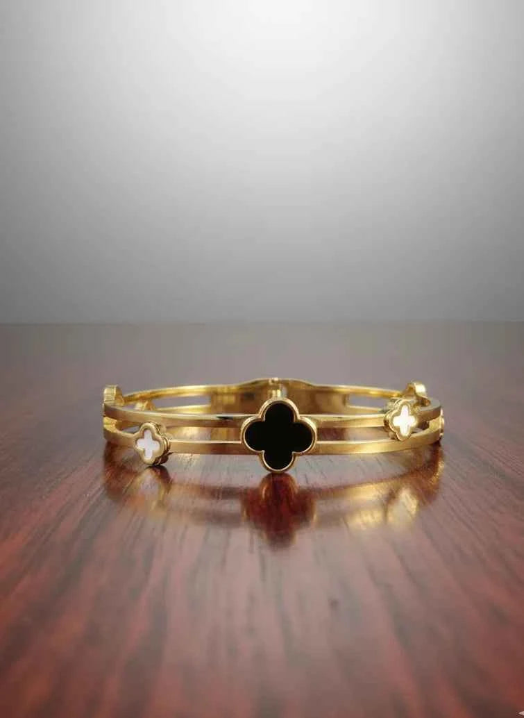 Black Clover Open Cuff Bracelet | Gold-Tone Finish