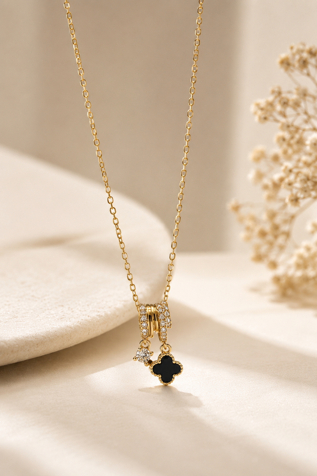 Noir Clover Charm Necklace