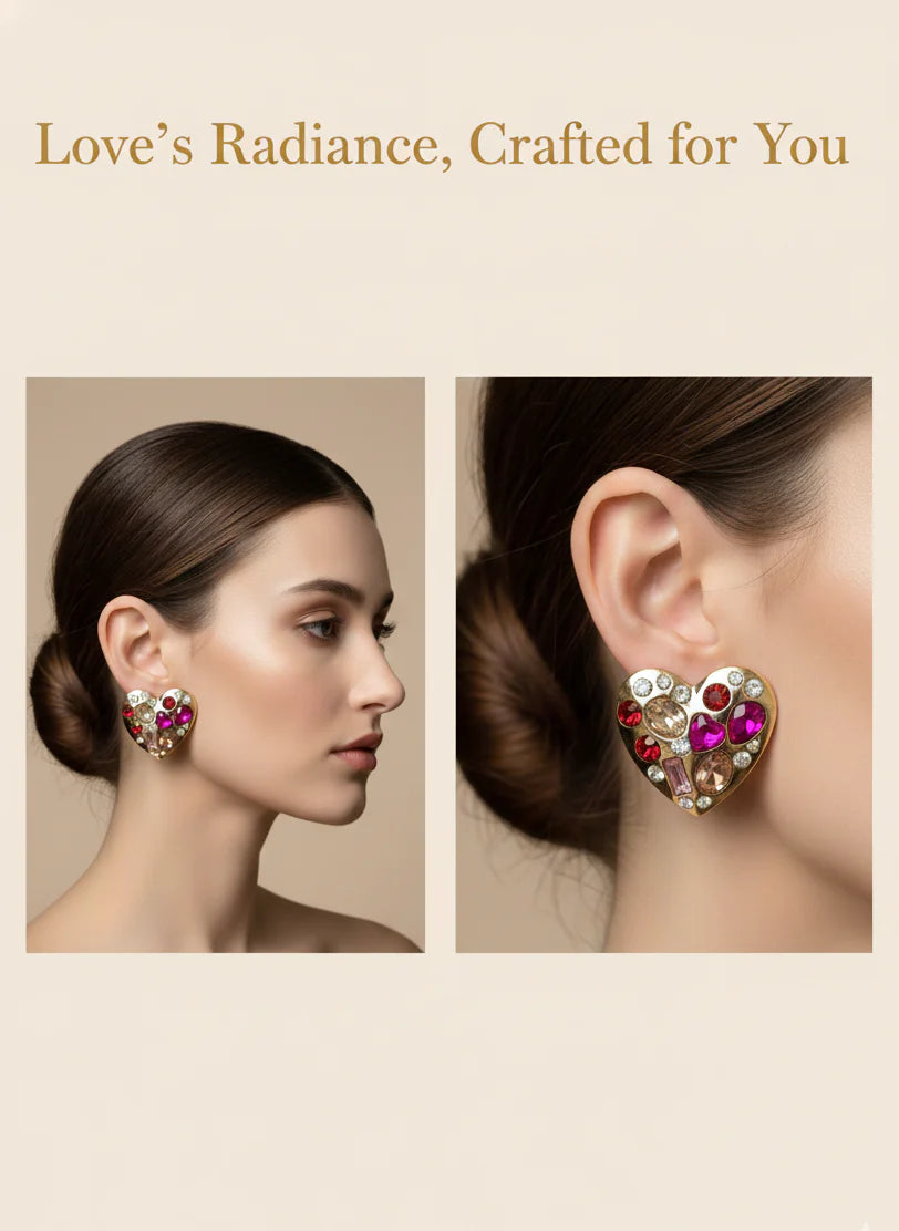 Heart of Fire Stud Earrings | Gold-Tone Passion Statement Jewellery