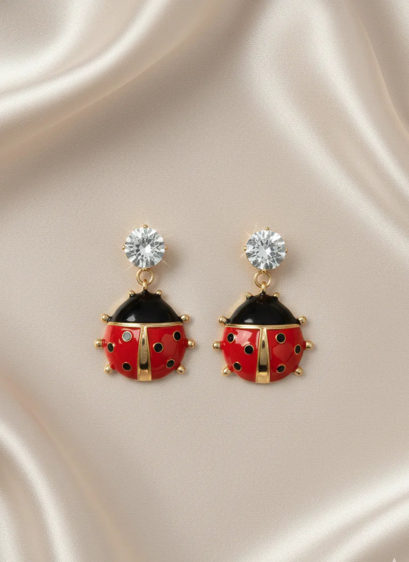 Ladybug Drop Earrings | Gold-Plated Statement Jewellery