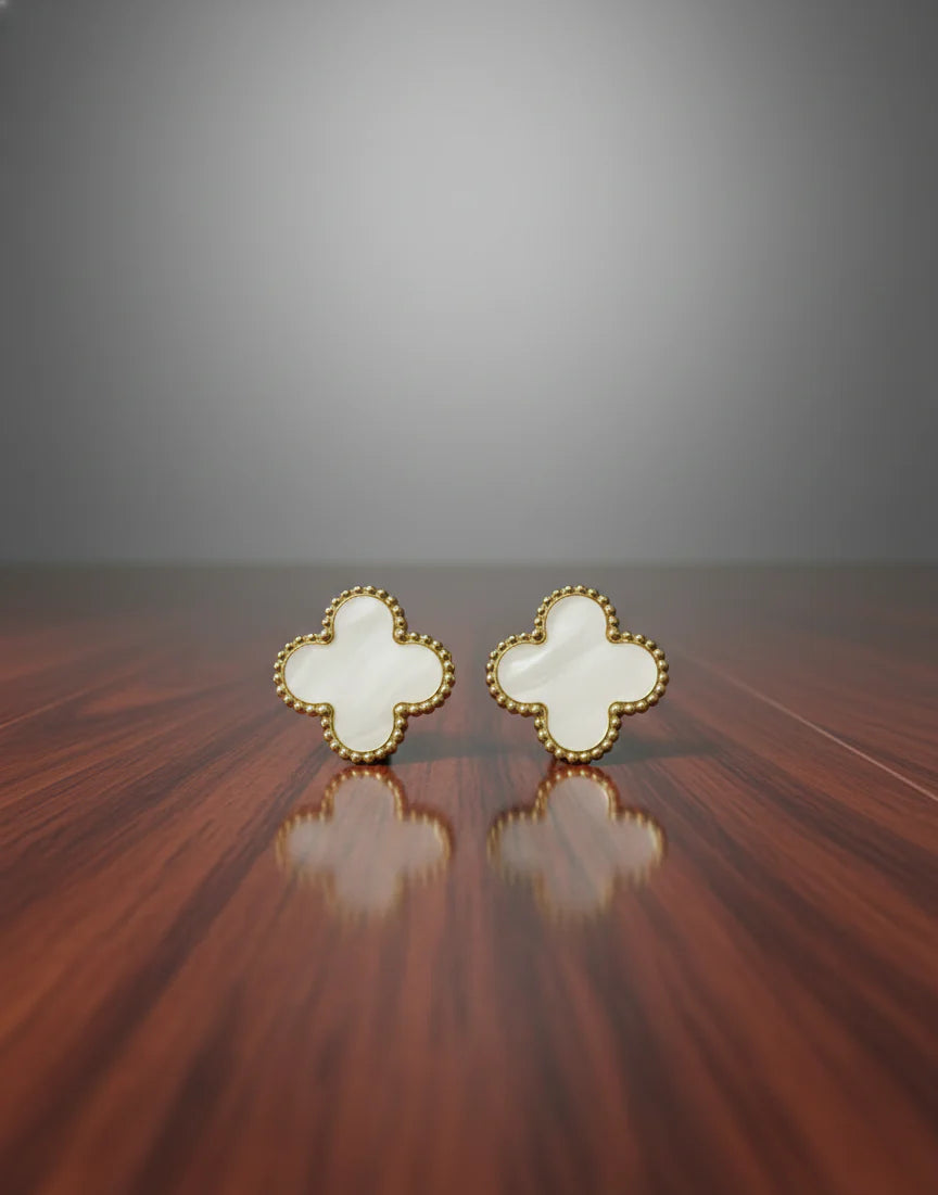 Ivory Clover Stud Earrings | Gold-Tone Finish
