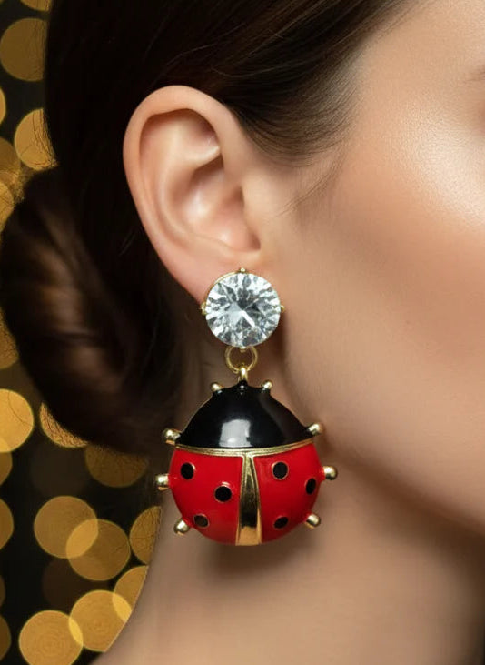 Ladybug Drop Earrings | Gold-Plated Statement Jewellery