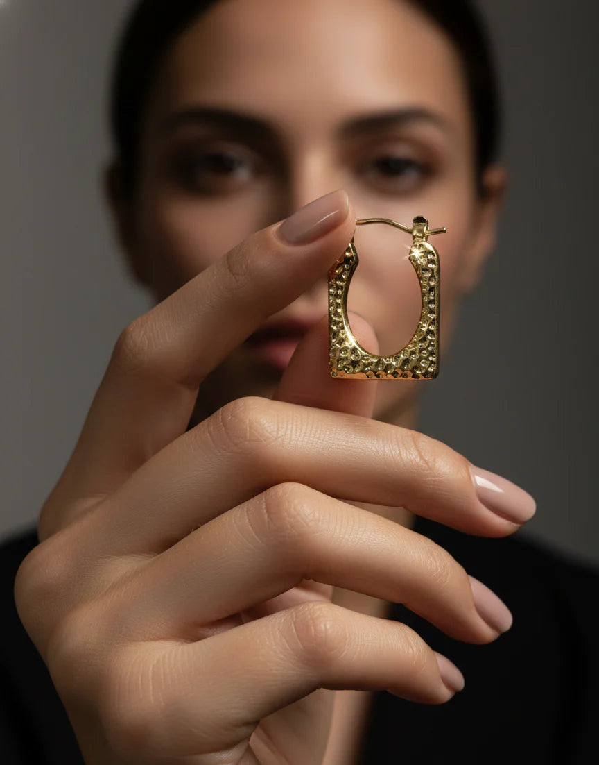 Hammered Square Hoop Earrings | Gold-Tone Finish