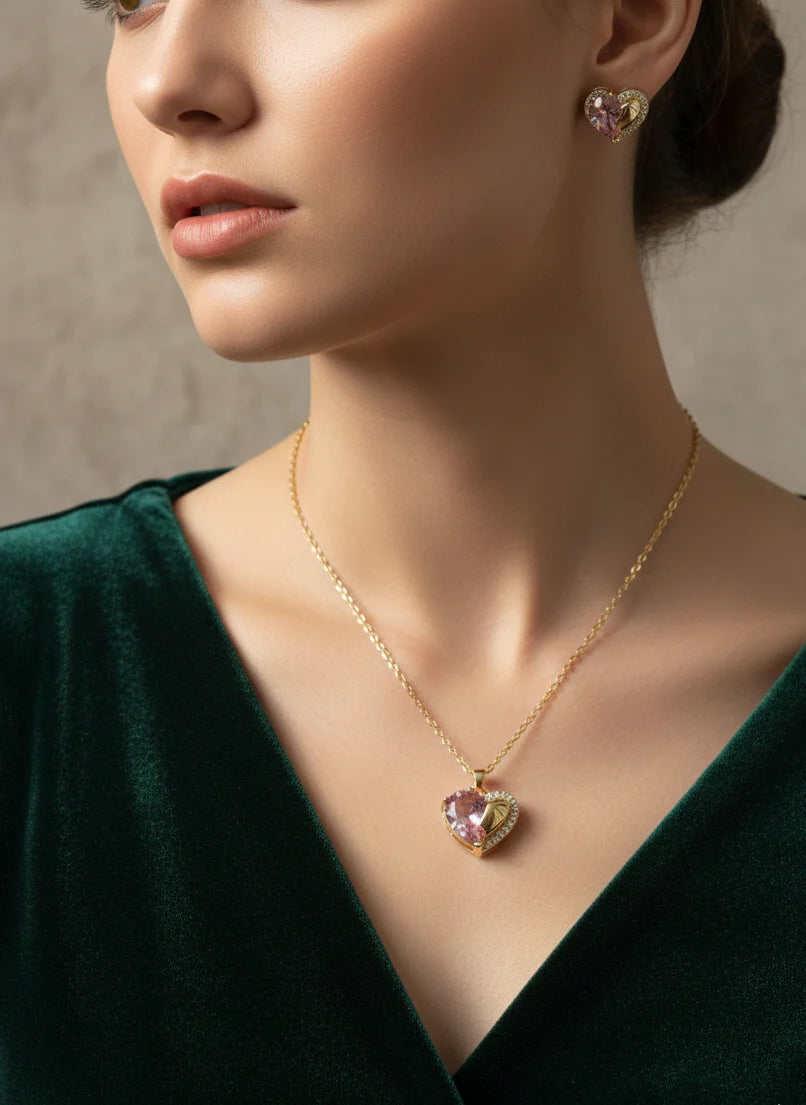 Heart of Passion Jewellery Set | Necklace & Earrings in Gold-Tone Finish