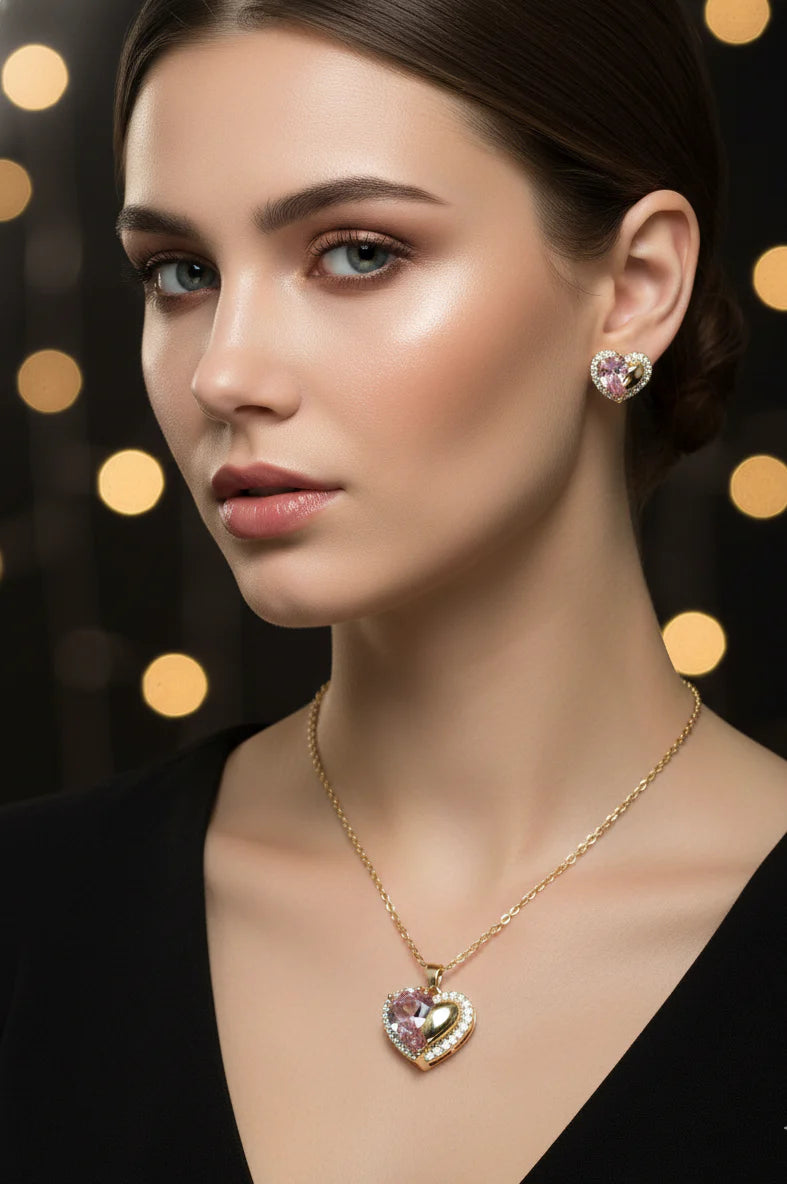 Heart of Passion Jewellery Set | Necklace & Earrings in Gold-Tone Finish