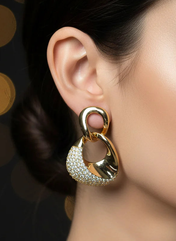 Infinite Glow Link Earrings | Gold-Tone Statement Jewellery