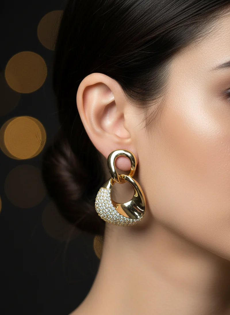 Infinite Glow Link Earrings | Gold-Tone Statement Jewellery