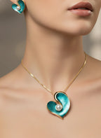 Enamel Heart Pearl Pendant Set | Gold-Tone Finish