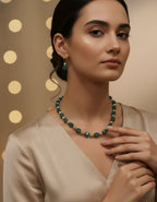 Emerald Green Bead & Pearl Gold Necklace Set
