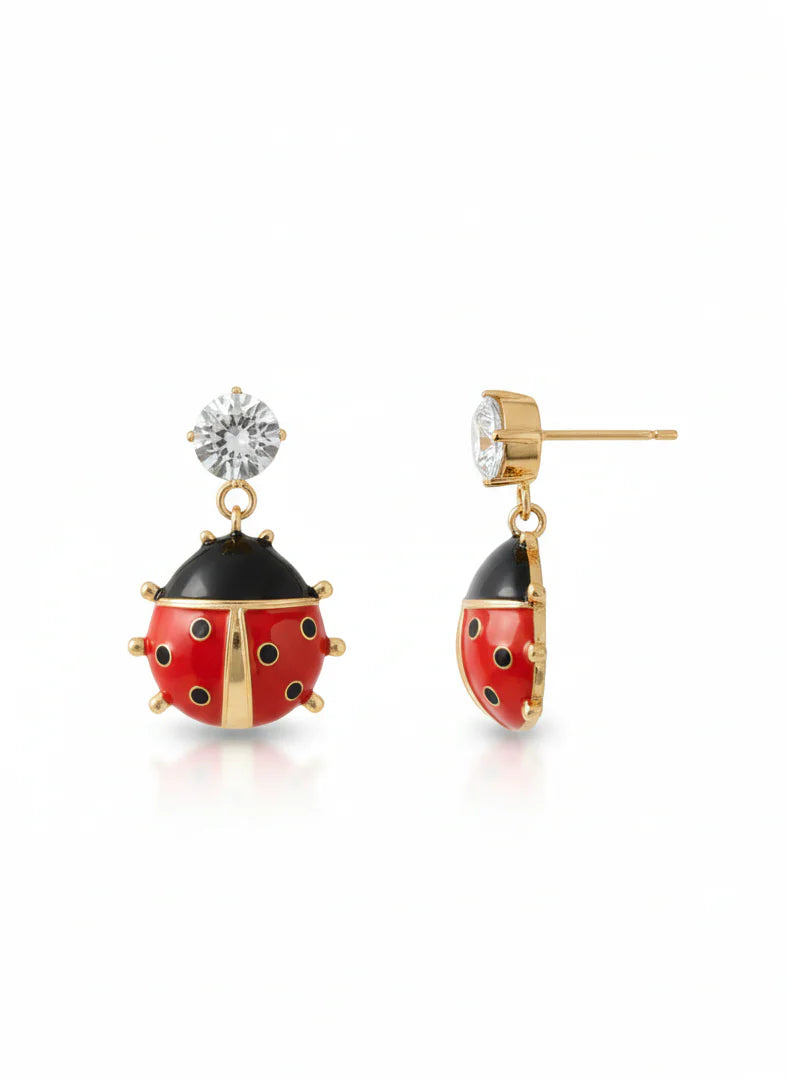 Ladybug Drop Earrings | Gold-Plated Statement Jewellery