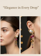 Pearl & Ruby Cascade Earrings | Gold-Tone Statement Jewellery