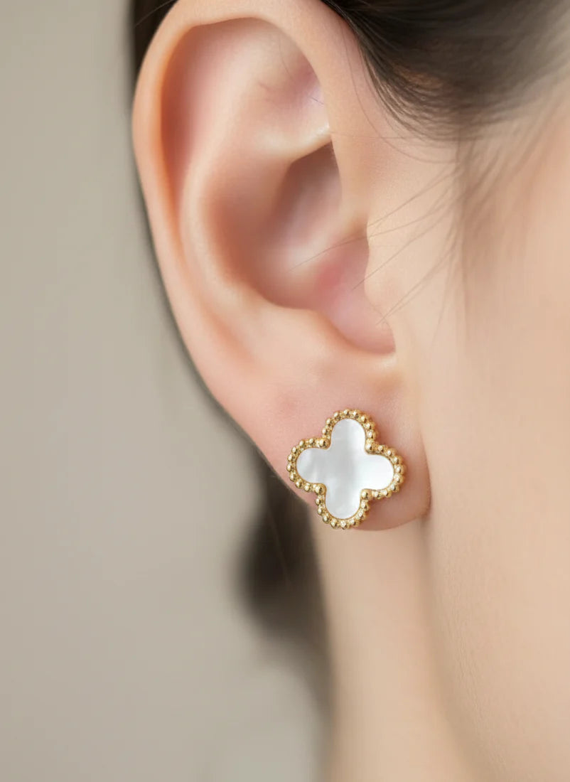 Ivory Clover Stud Earrings | Gold-Tone Finish