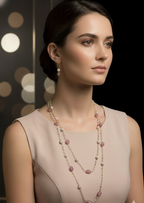 Prexela Blush Symphony Pearl & Rose Bead Layered Necklace Set | Elegant Gold-Plated Jewellery for Women