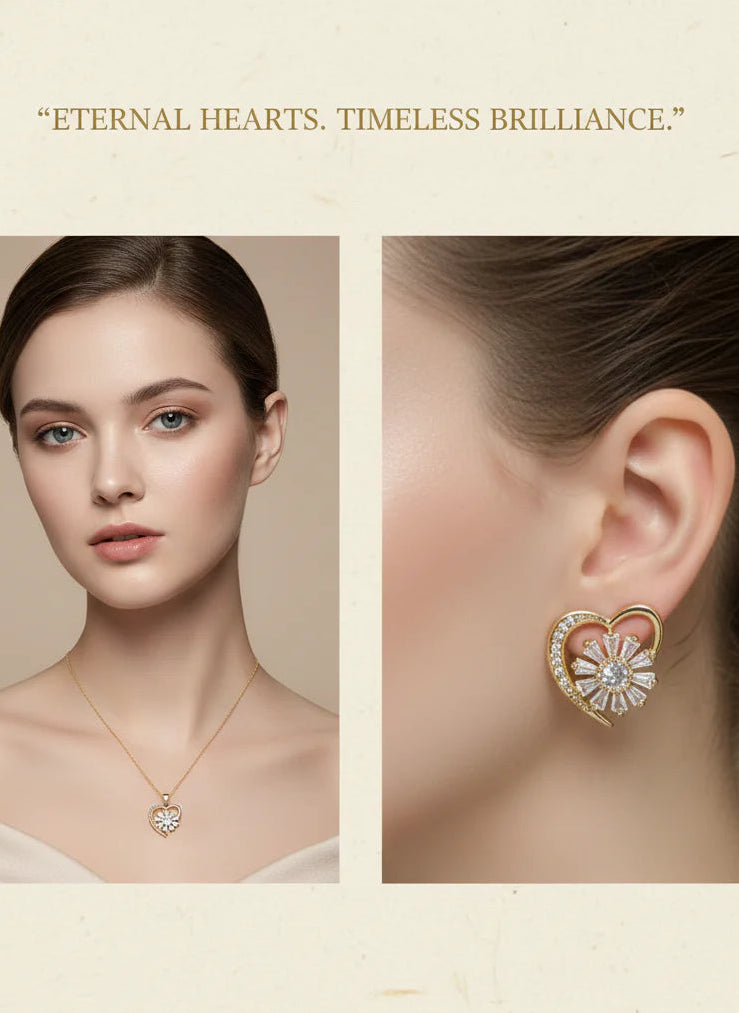 Eternal Heart Radiance Jewellery Set | Necklace & Earrings in Gold-Tone Finish