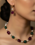 Regal Harmony Ruby & Emerald Pearl Necklace Set