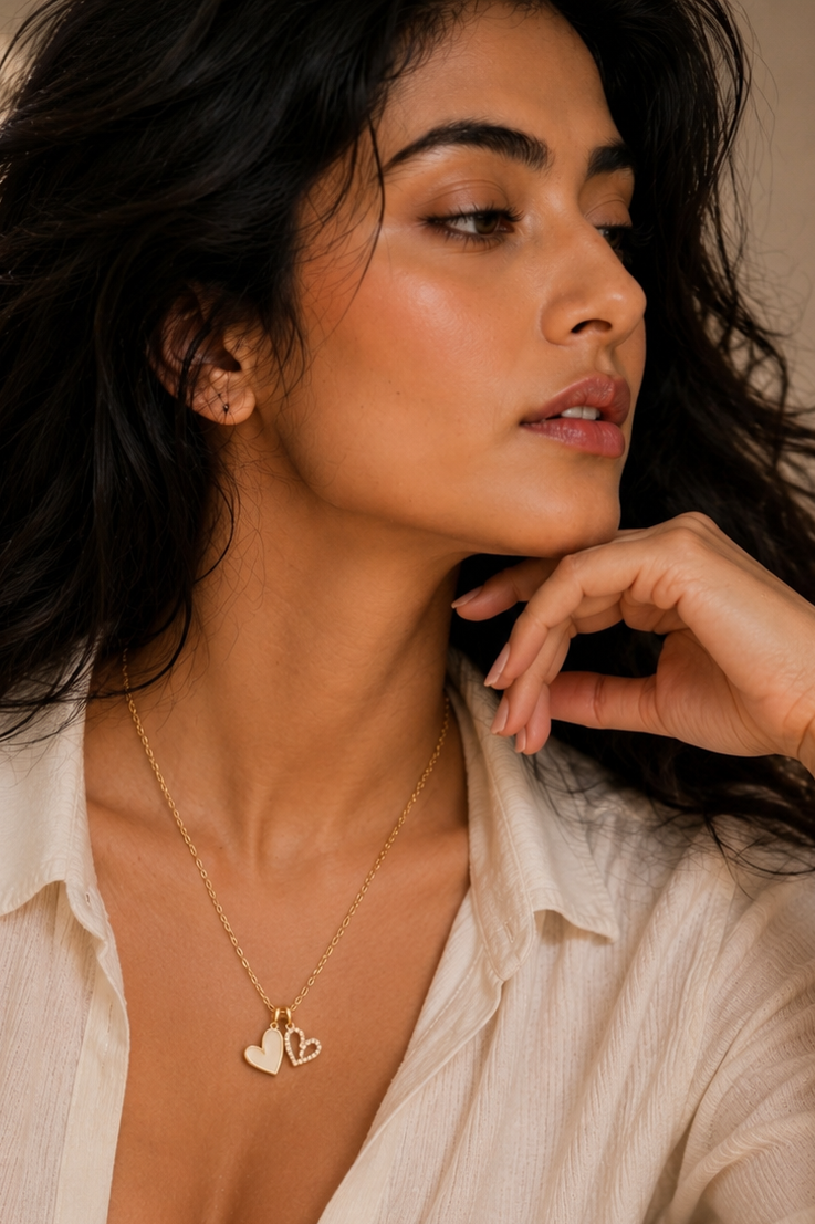 Double Heart Charm Necklace