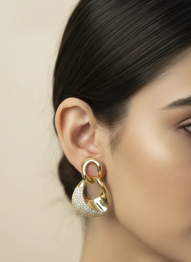 Infinite Glow Link Earrings | Gold-Tone Statement Jewellery