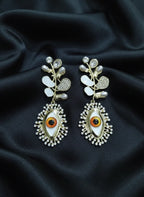 Evil Eye Leaf Drop Earrings | Gold-Plated Protective Statement Jewellery