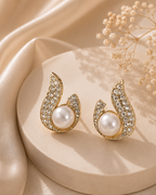 Crystal-Studded Pearl Drop Earrings