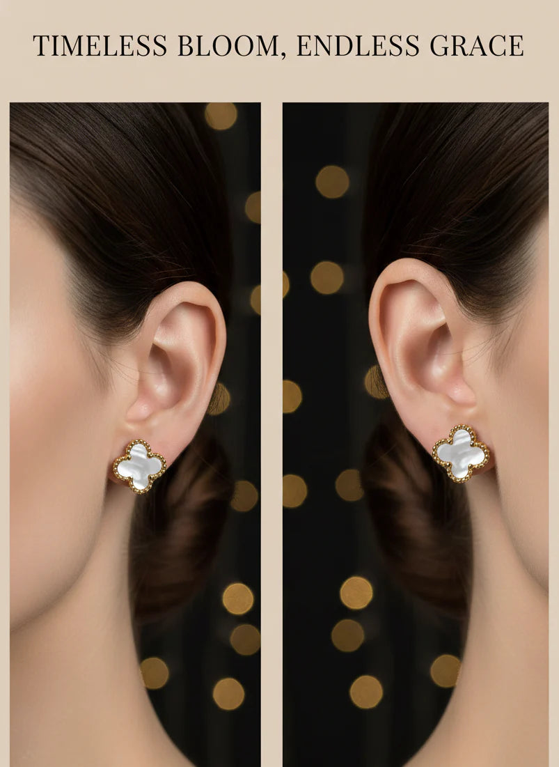 Ivory Clover Stud Earrings | Gold-Tone Finish