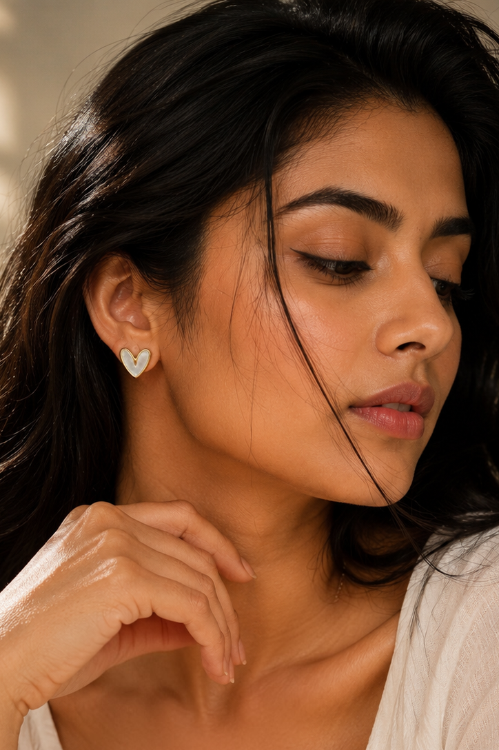 Pearl Heart Stud Earrings
