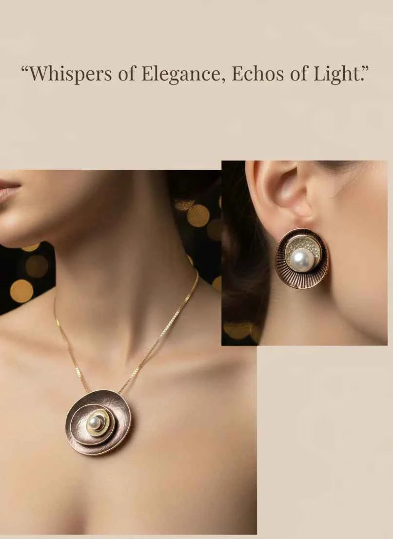 Elegance Pearl Jewellery Set | Necklace & Earrings in Gold-Tone Finish