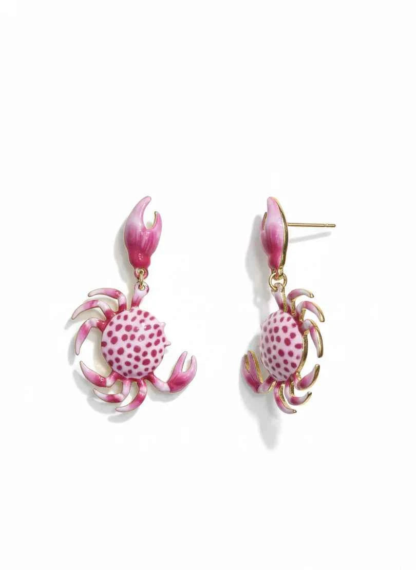 Crab Charm Earrings | Playful Pink Statement Drops