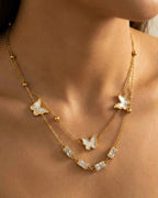 Butterfly Crystal Layered Necklace | Gold-Tone Finish