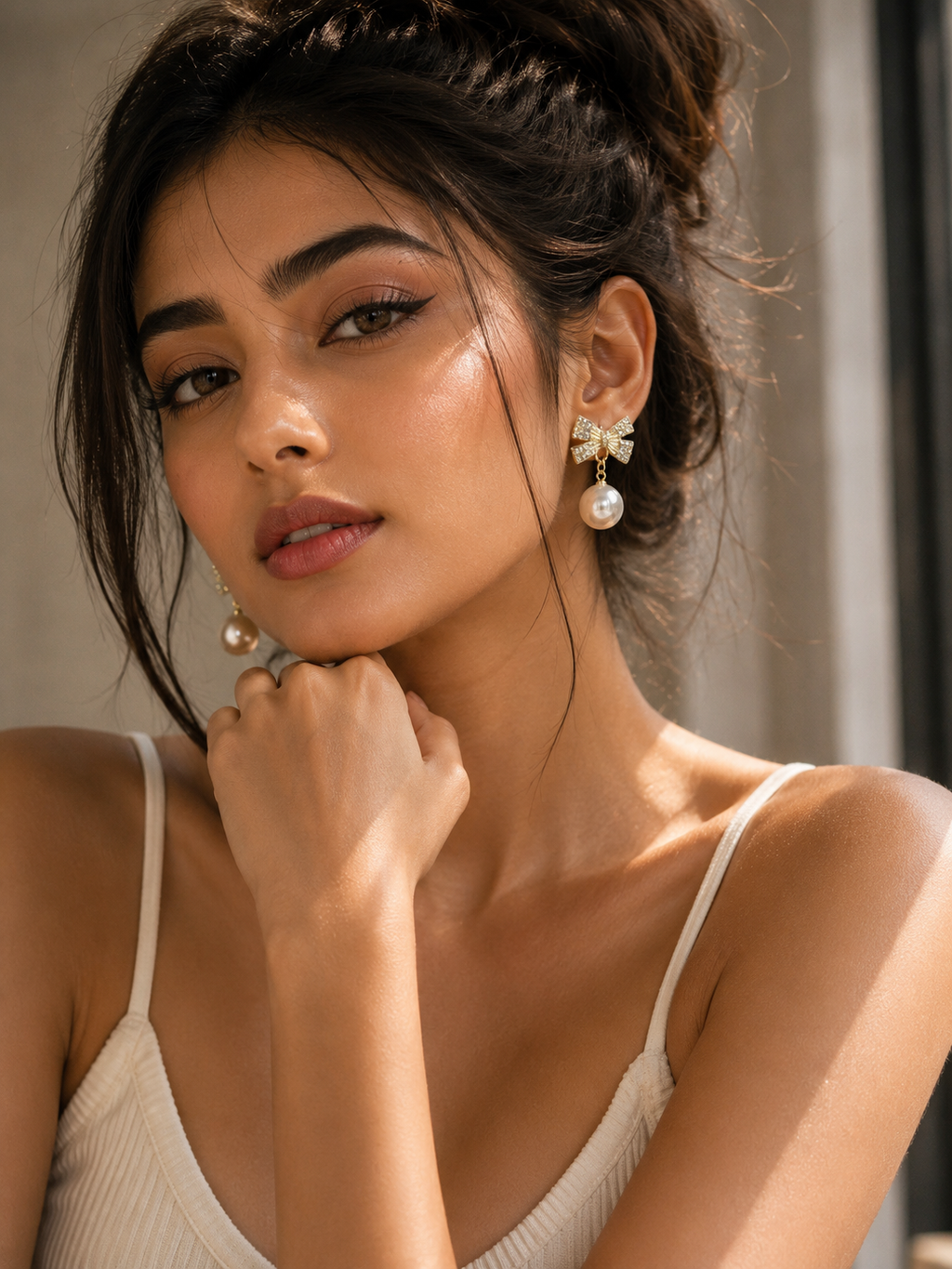 Pearl Bow Drop Earrings