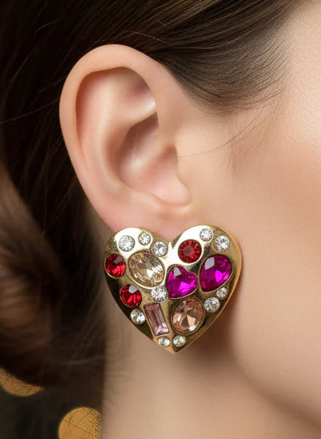 Heart of Fire Stud Earrings | Gold-Tone Passion Statement Jewellery