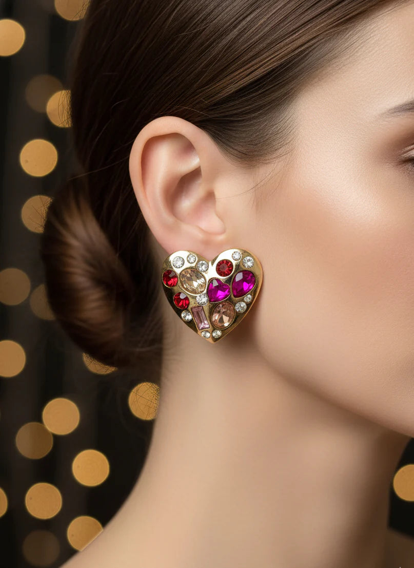 Heart of Fire Stud Earrings | Gold-Tone Passion Statement Jewellery