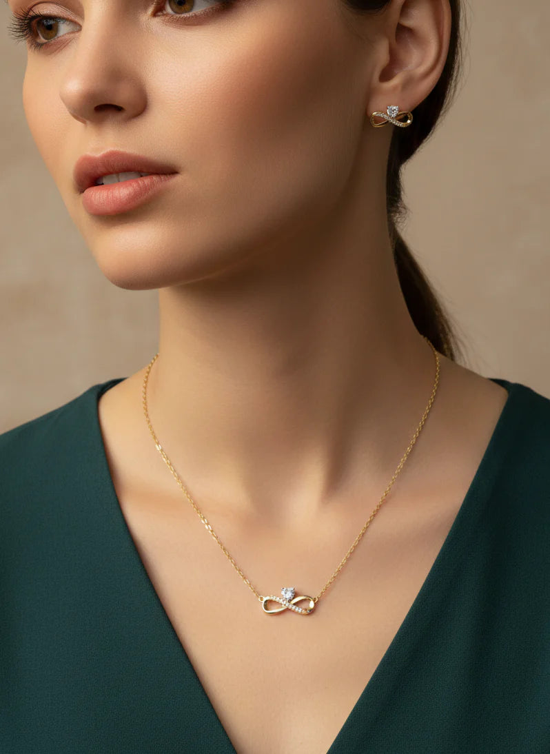 Infinity Jewellery Set | Necklace & Earrings in Gold-Tone Finish
