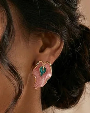 Pink Enamel Leaf Pendant Set | Gold-Tone Finish