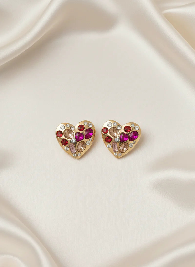 Heart of Fire Stud Earrings | Gold-Tone Passion Statement Jewellery