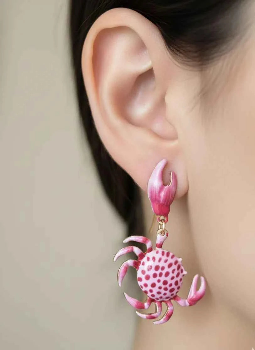 Crab Charm Earrings | Playful Pink Statement Drops