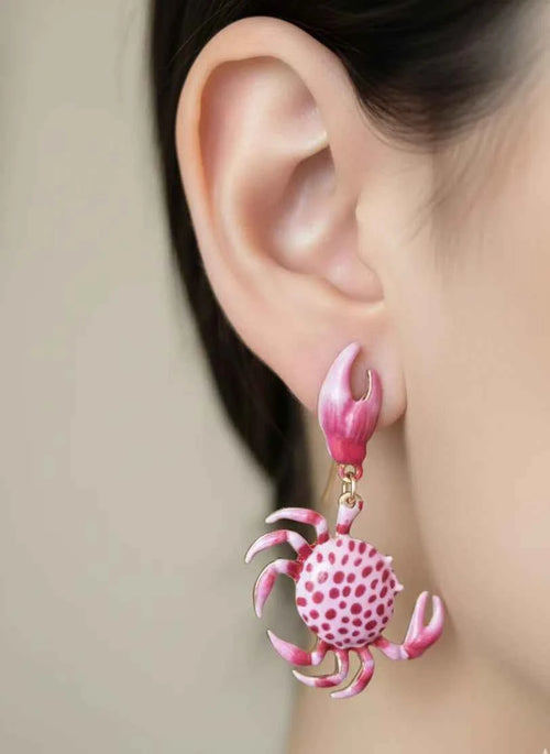 Crab Charm Earrings | Playful Pink Statement Drops