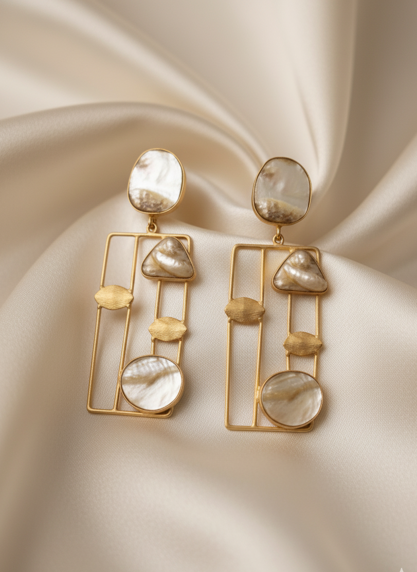 Prexela Ivory Geometry Gold-Plated Earrings | Modern Luxury Statement Jewellery for Women