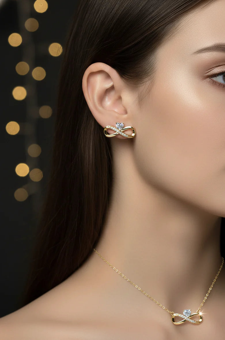 Infinity Jewellery Set | Necklace & Earrings in Gold-Tone Finish