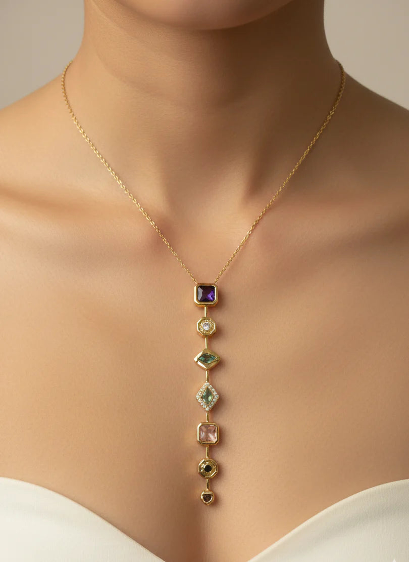 Gemstone Statement Necklace | Power Layered Gold-tone Jewellery