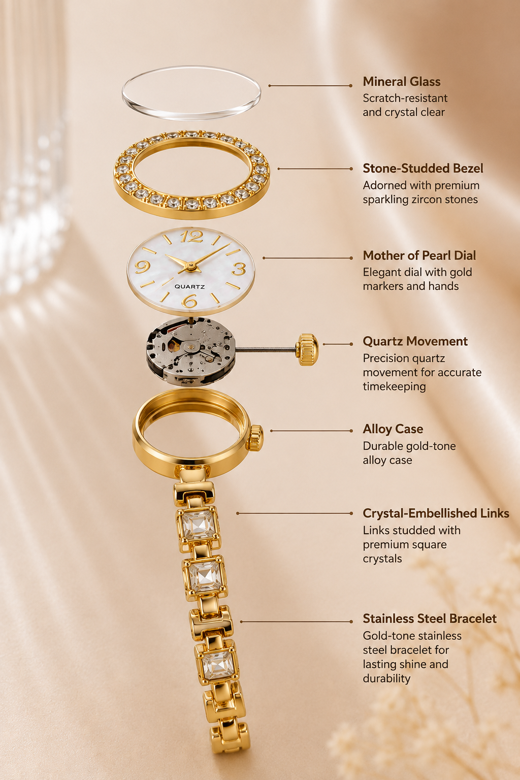 Crystal Luxe Gold Watch