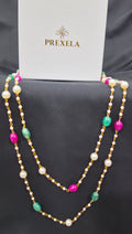 Royal Emerald & Ruby Pearl Necklace Set | Luxurious Traditional Gold-tone Plated Jewellery