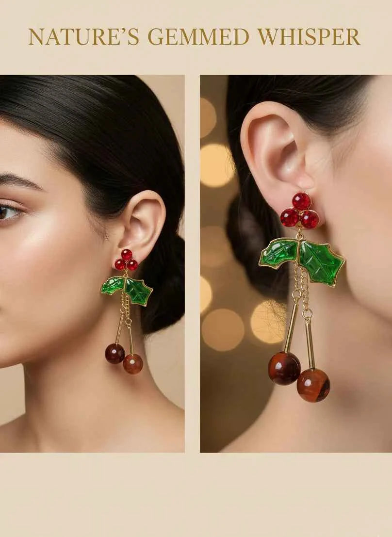 Cherry Dangle Earrings | Playful Gold-Plated Statement Piece
