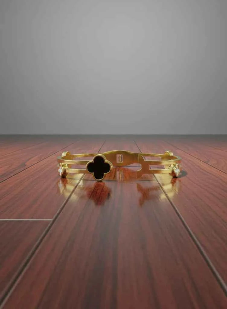 Black Clover Open Cuff Bracelet | Gold-Tone Finish
