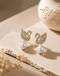 Crystal-Studded Pearl Drop Earrings