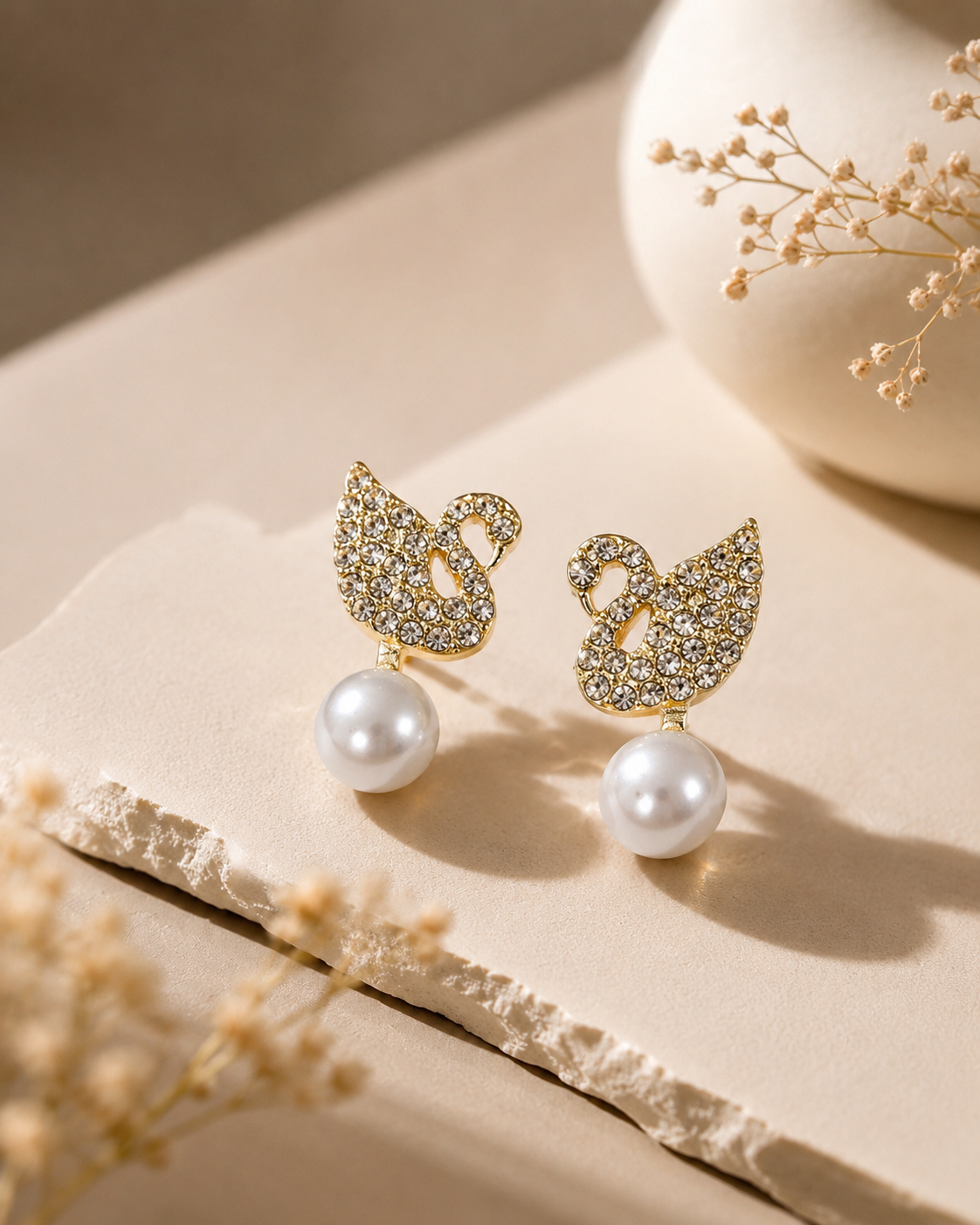 Crystal-Studded Pearl Drop Earrings
