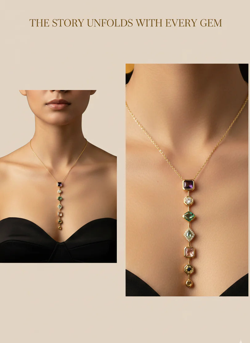 Gemstone Statement Necklace | Power Layered Gold-tone Jewellery