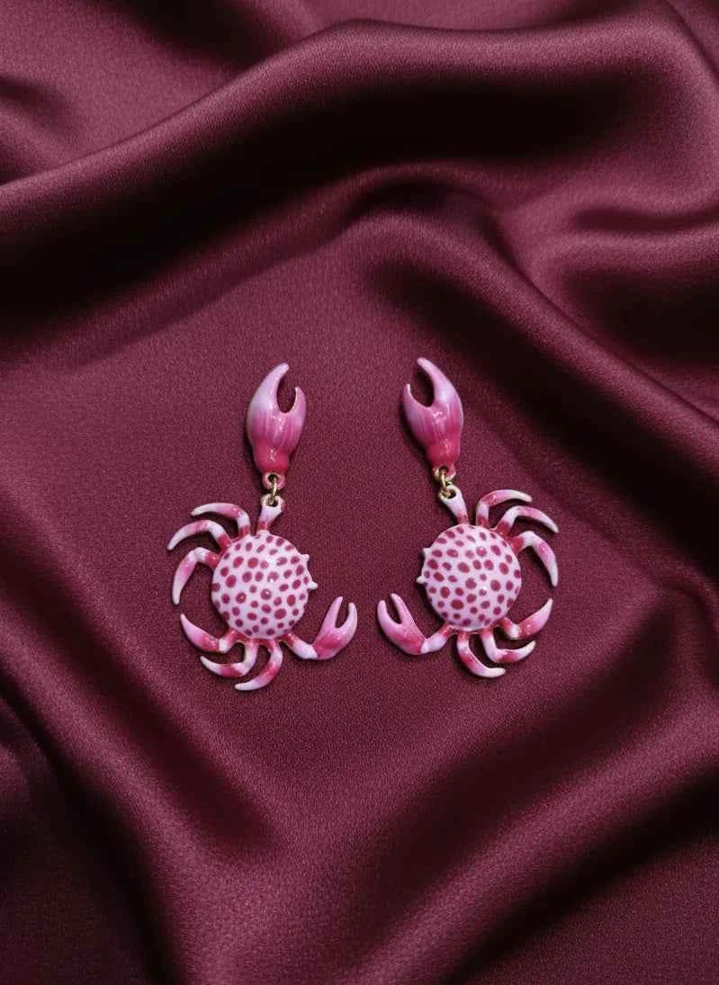 Crab Charm Earrings | Playful Pink Statement Drops